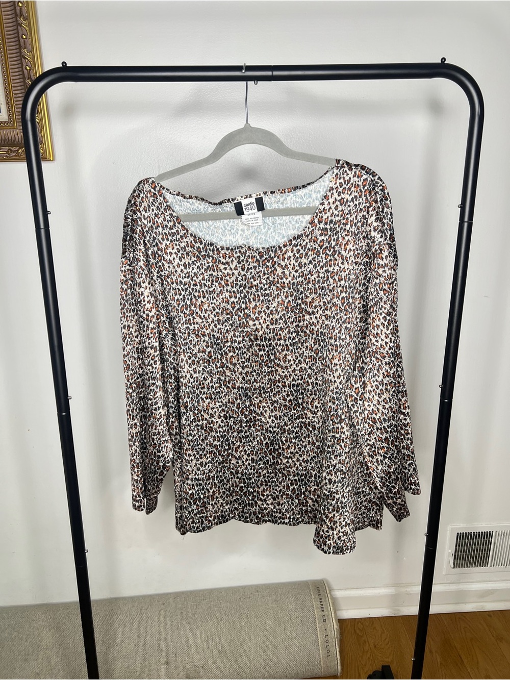 Studio Leopard Scoop Neck Long Sleeve Top - Brown & Black